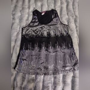 Julies Closet Sequin Black and Silver Women's Racerback Tank Top/Size 1XLg